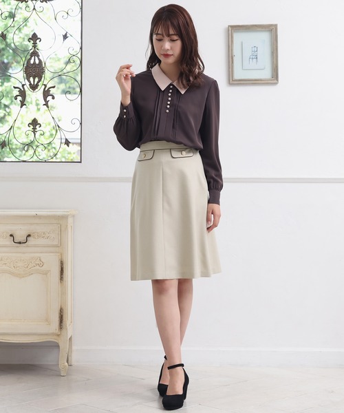 ASTORIA ODIER（アストリアオディール）の「パイピングフラップAラインスカート（スカート・レディース・ネイビー/ベージュ/ピンク/ラベンダー/ブラック/アイボリー/ワイン・MEDIUM/SMALL/X-SMALL/LARGE）」の9枚目の写真