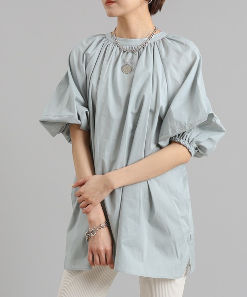 DouDou（ドゥドゥ）の「袖ボリューム切替5分袖ブラウス（シャツ/ブラウス・レディース・チャコールグレー/オフホワイト/ブルー・FREE）」の21枚目の写真