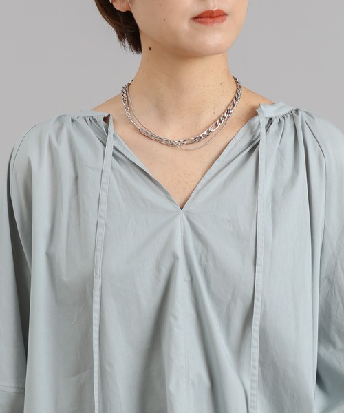 DouDou（ドゥドゥ）の「袖ボリューム切替5分袖ブラウス（シャツ/ブラウス・レディース・チャコールグレー/オフホワイト/ブルー・FREE）」の18枚目の写真