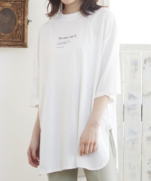 MATCH&more(マッチアンドモア)の「オーバーサイズプリントTシャツ(Tシャツ/カットソー・レディース・ホワイト/ブラック/ベージュ/グレー/カーキ/ミント・FREE)」の2枚目の写真