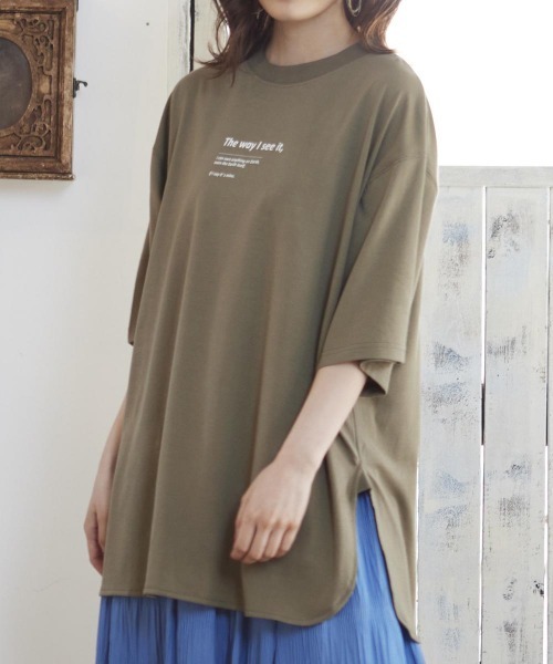 MATCH&more(マッチアンドモア)の「オーバーサイズプリントTシャツ(Tシャツ/カットソー・レディース・ホワイト/ブラック/ベージュ/グレー/カーキ/ミント・FREE)」の5枚目の写真