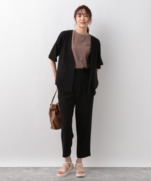 GLOBAL WORK（グローバルワーク）の「リネンコンノーカラー半袖ジャケット【MATINEE LINE】/948017（ノーカラージャケット・レディース・アイボリー/グリーン系その他/ブラック・MEDIUM/LARGE）」の4枚目の写真