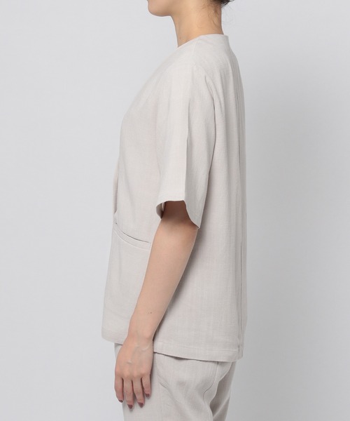 GLOBAL WORK（グローバルワーク）の「リネンコンノーカラー半袖ジャケット【MATINEE LINE】/948017（ノーカラージャケット・レディース・アイボリー/グリーン系その他/ブラック・MEDIUM/LARGE）」の8枚目の写真