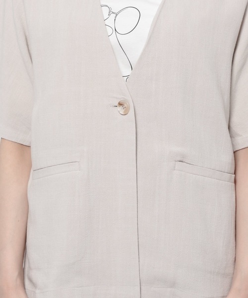 GLOBAL WORK（グローバルワーク）の「リネンコンノーカラー半袖ジャケット【MATINEE LINE】/948017（ノーカラージャケット・レディース・アイボリー/グリーン系その他/ブラック・MEDIUM/LARGE）」の11枚目の写真