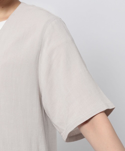 GLOBAL WORK（グローバルワーク）の「リネンコンノーカラー半袖ジャケット【MATINEE LINE】/948017（ノーカラージャケット・レディース・アイボリー/グリーン系その他/ブラック・MEDIUM/LARGE）」の12枚目の写真