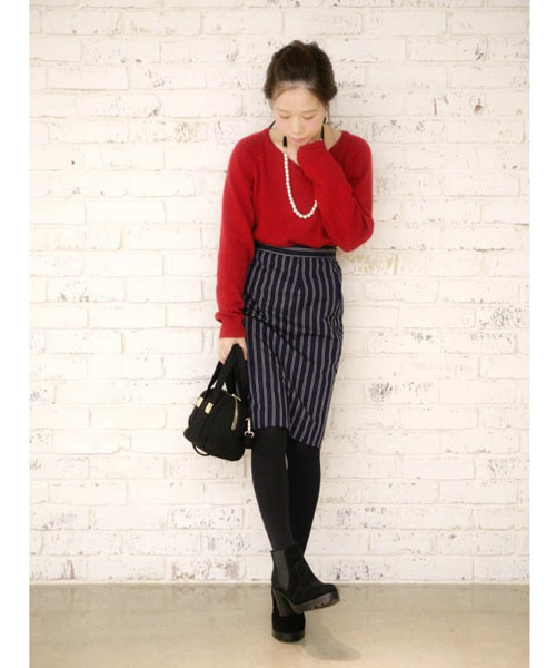 Chico（チコ）の「ストライプタイトSKT（スカート・レディース・ネイビー/ブラック・FREE）」の2枚目の写真