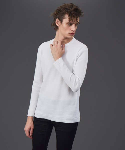 5351 POUR LES HOMMES(ゴーサンゴーイチプールオム)の「ワッフル クルーネック ニット(ニット/セーター・メンズ・ホワイト/グレー/ブラック・44/46/48/50)」の2枚目の写真