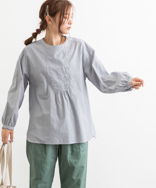 POU DOU DOU（プードゥドゥ）の「ノーカラービブヨークシャツ（シャツ/ブラウス・レディース・アイボリー/ミント/ネイビー・3）」の3枚目の写真