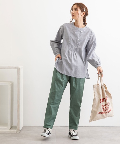 POU DOU DOU（プードゥドゥ）の「ノーカラービブヨークシャツ（シャツ/ブラウス・レディース・アイボリー/ミント/ネイビー・3）」の20枚目の写真