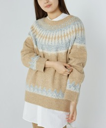 ウール混 ノルディック柄プルオーバーニット
