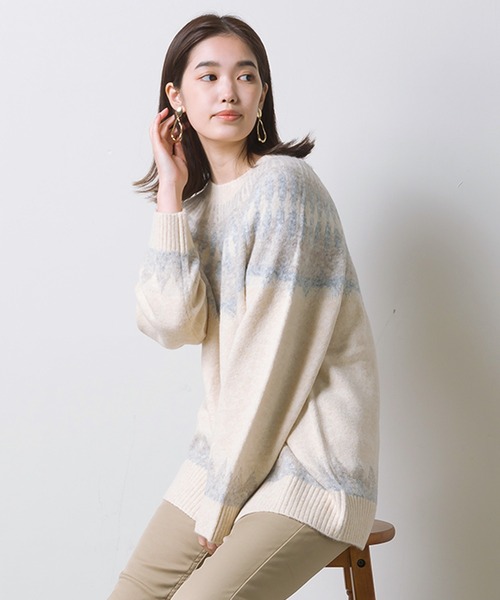 OMNES（オムネス）の「ウール混 ノルディック柄プルオーバーニット（ニット/セーター・レディース・ベージュ/グレー/アイボリー・FREE）」の4枚目の写真