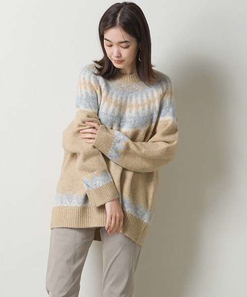 OMNES（オムネス）の「ウール混 ノルディック柄プルオーバーニット（ニット/セーター・レディース・ベージュ/グレー/アイボリー・FREE）」の9枚目の写真