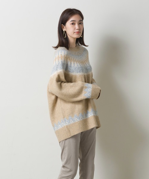 OMNES（オムネス）の「ウール混 ノルディック柄プルオーバーニット（ニット/セーター・レディース・ベージュ/グレー/アイボリー・FREE）」の12枚目の写真