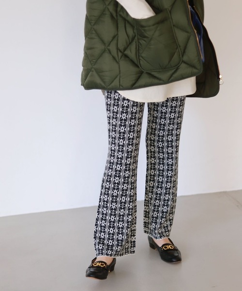 SLOBE citron.(スローブシトロン)の「SLOBE citron. ジャガードニットパンツ【手洗い可能/ウエストゴム】◆(その他パンツ・レディース・ブラック/グリーン・FREE)」の1枚目の写真