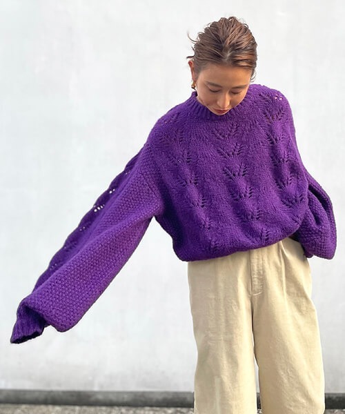 CREDONA(クレドナ)の「オープンワークカラーニット(ニット/セーター・レディース・パープル/カーキ/マスタード/ベージュ系その他・FREE)」の3枚目の写真