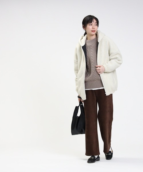 HONEYSUCKLE ROSE（ハニーサックルローズ）の「【HONEYSUCKLE ROSE】ボアフーディー（その他アウター・レディース・ブラック/オフホワイト/ライトグレー・L/M）」の7枚目の写真