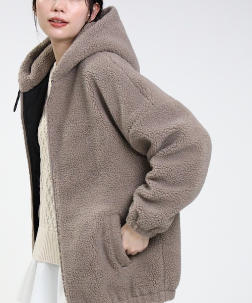 HONEYSUCKLE ROSE（ハニーサックルローズ）の「【HONEYSUCKLE ROSE】ボアフーディー（その他アウター・レディース・ブラック/オフホワイト/ライトグレー・L/M）」の16枚目の写真