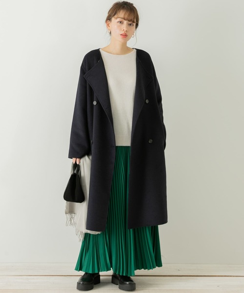 URBAN RESEARCH Sonny Label（アーバンリサーチサニーレーベル）の「ダブルフェイスノーカラーコート（その他アウター・レディース・ブラウン/ホワイト系その他/ネイビー・FREE）」の9枚目の写真