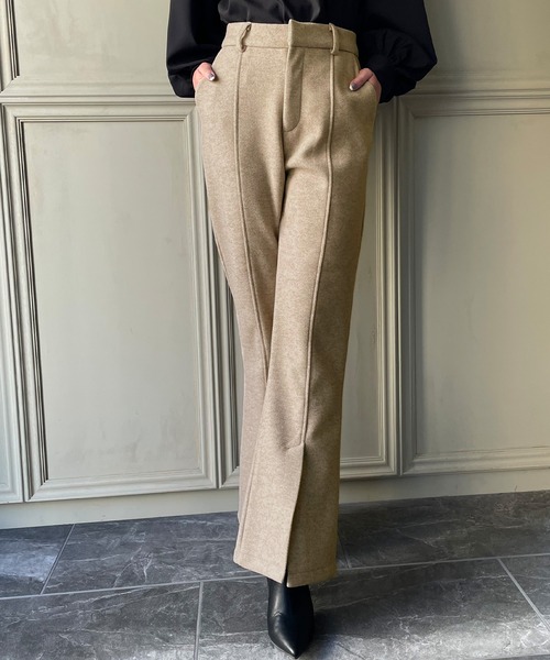 JUNOAH（ジュノア）の「ウールタッチスリットフレアパンツ（その他パンツ・レディース・ブラック/ブラウン/ブルー/グレイッシュベージュ/テラコッタ・MEDIUM/LARGE/X-LARGE）」の6枚目の写真