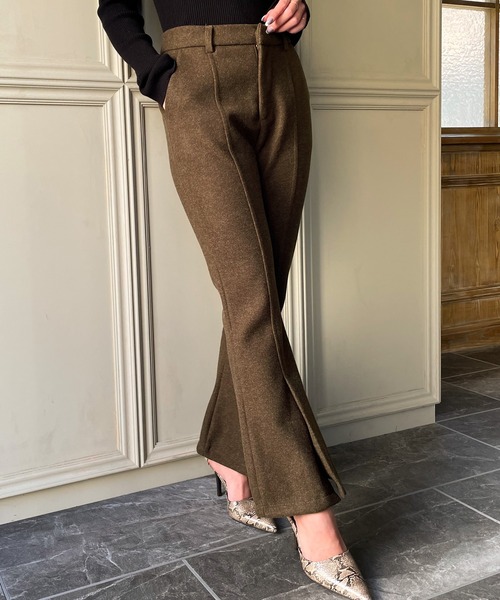 JUNOAH（ジュノア）の「ウールタッチスリットフレアパンツ（その他パンツ・レディース・ブラック/ブラウン/ブルー/グレイッシュベージュ/テラコッタ・MEDIUM/LARGE/X-LARGE）」の15枚目の写真