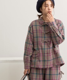 起毛チェックリボンシャツ