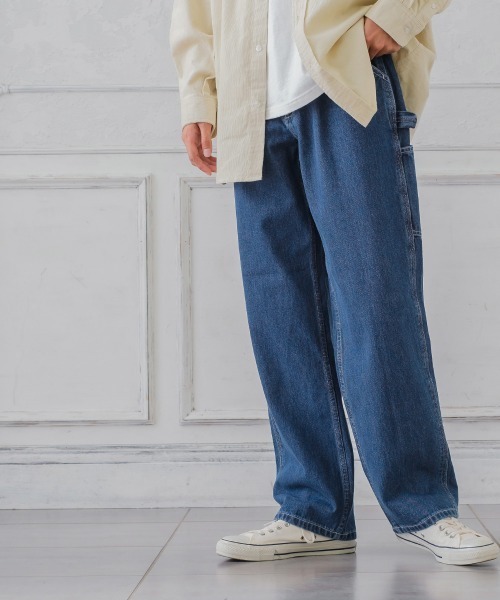 SIDEWAY STANCE（サイドウェイスタンス）の「【SIDEWAY STANCE】ワイド デニム ペインターパンツ（デニムパンツ・メンズ・ネイビー/ストライプ・MEDIUM/LARGE）」の3枚目の写真