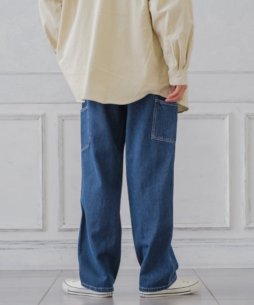 SIDEWAY STANCE（サイドウェイスタンス）の「【SIDEWAY STANCE】ワイド デニム ペインターパンツ（デニムパンツ・メンズ・ネイビー/ストライプ・MEDIUM/LARGE）」の6枚目の写真