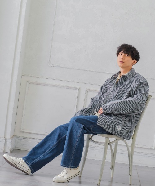 SIDEWAY STANCE（サイドウェイスタンス）の「【SIDEWAY STANCE】ワイド デニム ペインターパンツ（デニムパンツ・メンズ・ネイビー/ストライプ・MEDIUM/LARGE）」の8枚目の写真