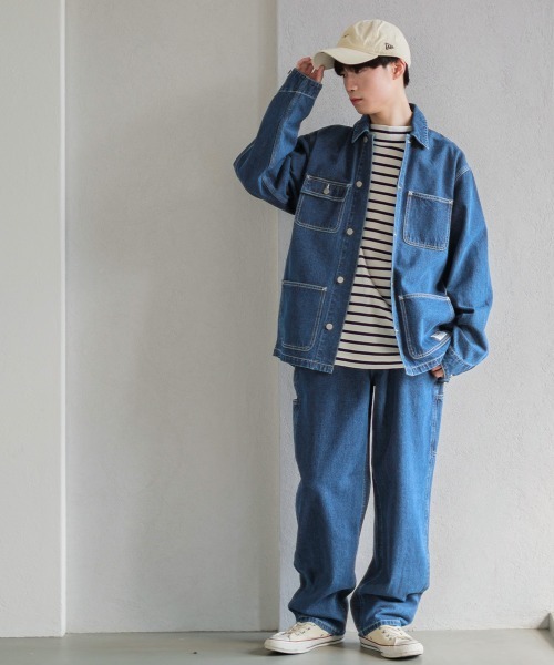 SIDEWAY STANCE（サイドウェイスタンス）の「【SIDEWAY STANCE】ワイド デニム ペインターパンツ（デニムパンツ・メンズ・ネイビー/ストライプ・MEDIUM/LARGE）」の10枚目の写真