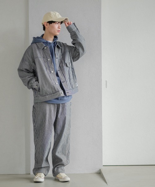 SIDEWAY STANCE（サイドウェイスタンス）の「【SIDEWAY STANCE】ワイド デニム ペインターパンツ（デニムパンツ・メンズ・ネイビー/ストライプ・MEDIUM/LARGE）」の14枚目の写真