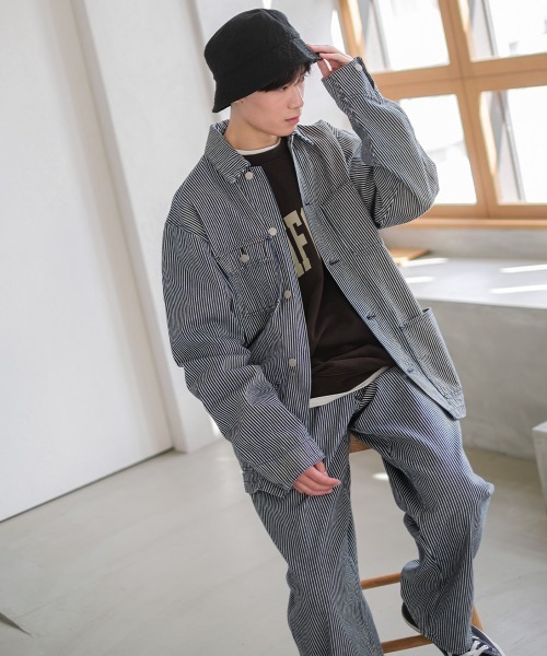 SIDEWAY STANCE（サイドウェイスタンス）の「【SIDEWAY STANCE】ワイド デニム ペインターパンツ（デニムパンツ・メンズ・ネイビー/ストライプ・MEDIUM/LARGE）」の15枚目の写真