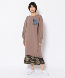 AVIREX | LAYERED STYLE DENIM&CAMOUFLAGE ONEPIECE DRESS/ レイヤードスタイル デニム＆カモフラージュワンピース(ワンピース)