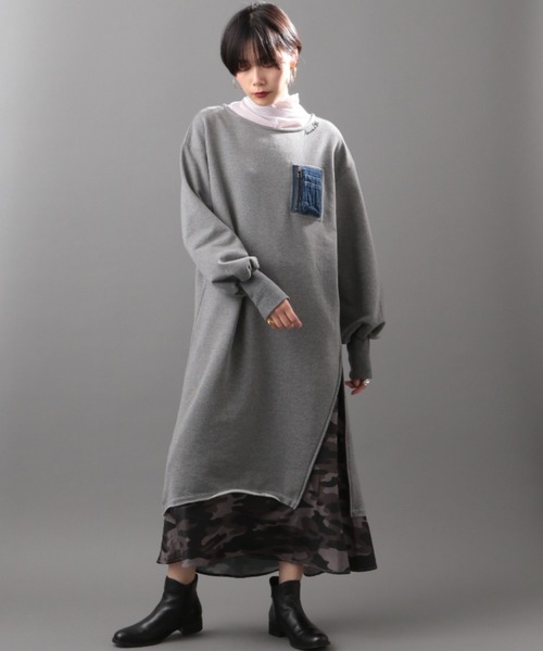 AVIREX（アヴィレックス）の「LAYERED STYLE DENIM&CAMOUFLAGE ONEPIECE DRESS/ レイヤードスタイル デニム＆カモフラージュワンピース（ワンピース・レディース・タン/チャコール・FREE）」の16枚目の写真
