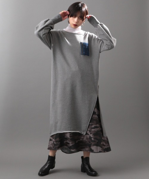 AVIREX（アヴィレックス）の「LAYERED STYLE DENIM&CAMOUFLAGE ONEPIECE DRESS/ レイヤードスタイル デニム＆カモフラージュワンピース（ワンピース・レディース・タン/チャコール・FREE）」の14枚目の写真