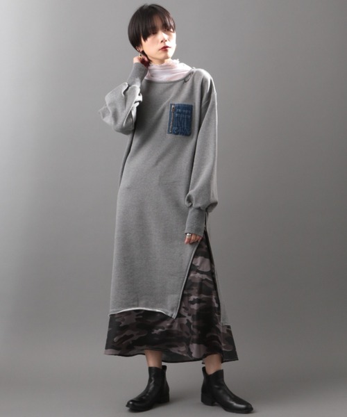 AVIREX（アヴィレックス）の「LAYERED STYLE DENIM&CAMOUFLAGE ONEPIECE DRESS/ レイヤードスタイル デニム＆カモフラージュワンピース（ワンピース・レディース・タン/チャコール・FREE）」の15枚目の写真
