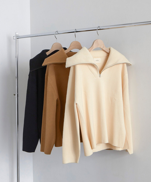 EFOLE（エフォル）の「ハーフジップ プルオーバー ニット（ニット/セーター・レディース・オフホワイト/ブラック/キャメル・FREE）」の21枚目の写真