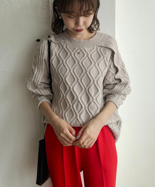 CAPRICIEUX LE'MAGE（カプリシューレマージュ）の「フリル袖ダイヤ柄プルオーバー（ニット/セーター・レディース・チャコールグレー/イエロー/ホワイト系その他・FREE）」の21枚目の写真