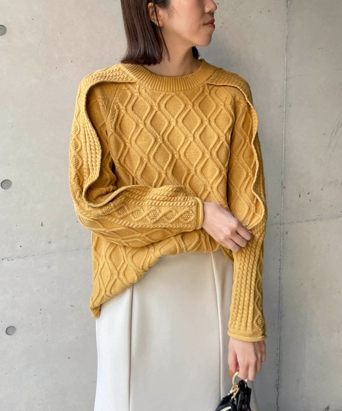 CAPRICIEUX LE'MAGE（カプリシューレマージュ）の「フリル袖ダイヤ柄プルオーバー（ニット/セーター・レディース・チャコールグレー/イエロー/ホワイト系その他・FREE）」の11枚目の写真