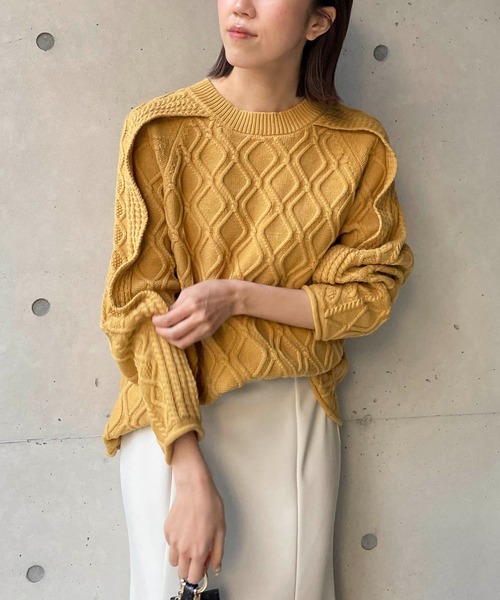 CAPRICIEUX LE'MAGE（カプリシューレマージュ）の「フリル袖ダイヤ柄プルオーバー（ニット/セーター・レディース・チャコールグレー/イエロー/ホワイト系その他・FREE）」の13枚目の写真