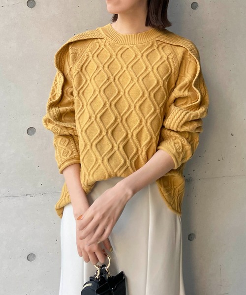 CAPRICIEUX LE'MAGE（カプリシューレマージュ）の「フリル袖ダイヤ柄プルオーバー（ニット/セーター・レディース・チャコールグレー/イエロー/ホワイト系その他・FREE）」の14枚目の写真