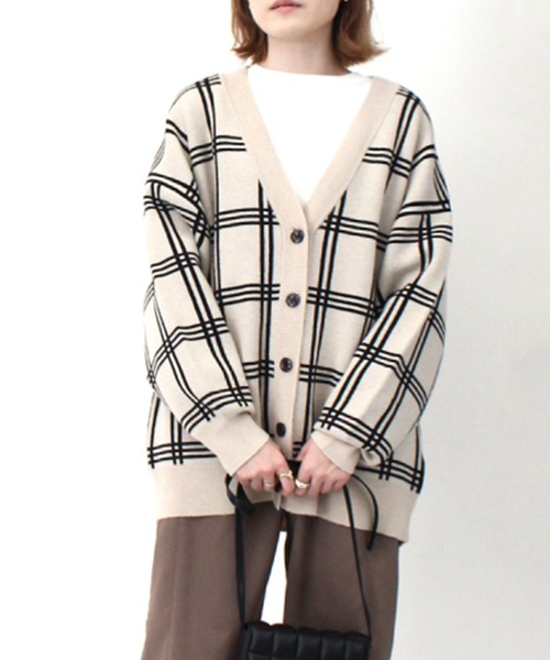 STYLEBLOCK(スタイルブロック)の「ジャガードウインドペンビッグニットカーディガン(カーディガン/ボレロ・レディース・ブラック/グレイッシュベージュ/ホワイト系その他/ブラウン・M)」の2枚目の写真