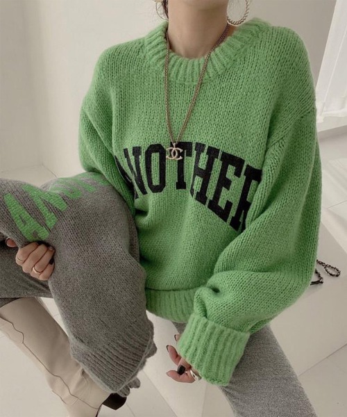 MAISON DE THERESE（メゾン ド テレーズ）の「ANOTHERロゴ入り　クルーネックニットトップス（ニット/セーター・レディース・ベージュ/グリーン/アイボリー/ピンク/グレー・FREE）」の10枚目の写真