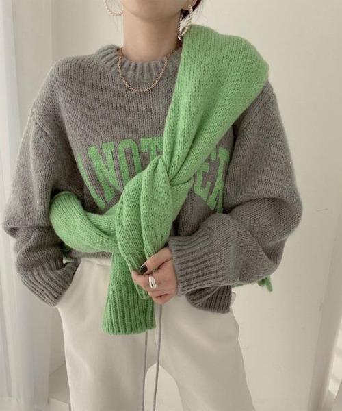 MAISON DE THERESE（メゾン ド テレーズ）の「ANOTHERロゴ入り　クルーネックニットトップス（ニット/セーター・レディース・ベージュ/グリーン/アイボリー/ピンク/グレー・FREE）」の6枚目の写真