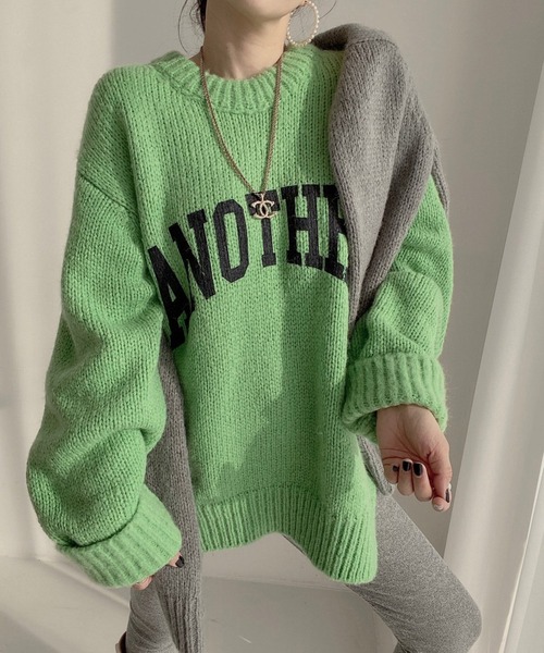 MAISON DE THERESE（メゾン ド テレーズ）の「ANOTHERロゴ入り　クルーネックニットトップス（ニット/セーター・レディース・ベージュ/グリーン/アイボリー/ピンク/グレー・FREE）」の9枚目の写真