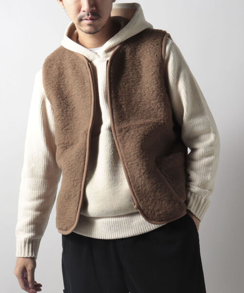 COLD BREAKER(コールドブレーカー)の「【COLDBREAKER/コールドブレーカー】Bodywarmer ウール ボア ベスト(ブルゾン・メンズ・ブラック/ベージュ/ホワイト系その他4・LARGE)」の4枚目の写真