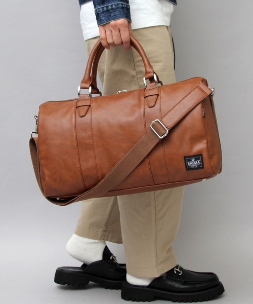 REGiSTA(レジスタ)の「フェイクレザーボストンバッグ / 旅行バッグ / 小さめ / 小旅行バッグ(ボストンバッグ・メンズ・ブラック/キャメル/ダークブラウン・FREE)」の3枚目の写真