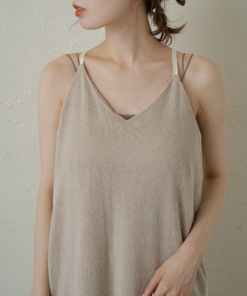 Kastane（カスタネ）の「メランジメッシュキャミワンピース（ワンピース・レディース・ベージュ/ブラック・FREE）」の6枚目の写真