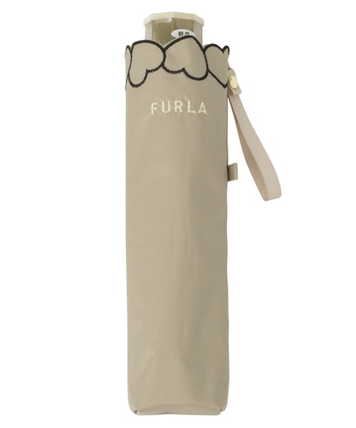 新品　FURLA おりたたみ傘　晴雨兼用　紫外線防止加工　ベージュ フルラ FURLA 晴雨兼用 楽々開閉 折傘 日傘 ジッパー刺繍 遮熱 1