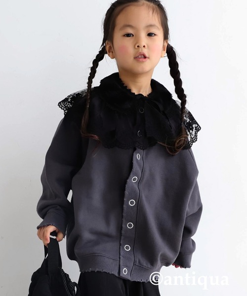 antiqua（アンティカ）の「裏毛コクーンカーディガン（カーディガン/ボレロ・キッズ・アッシュグレー/アイボリー/ブルー系その他・3/4/5/6）」の2枚目の写真