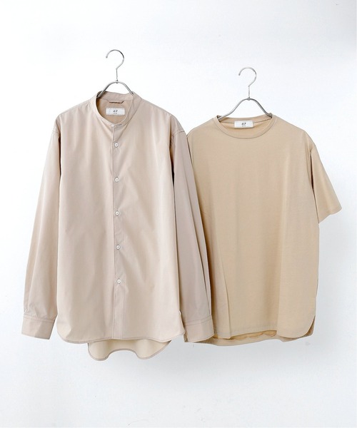 417 EDIFICE(フォーワンセブンエディフィス)の「【WEB限定】【シャツ+カットソーの2点セット】ノーカラーシャツ / Tシャツ(シャツ/ブラウス・メンズ・ホワイト/グレー/ブラウン/ベージュ/サックスブルー・SMALL/MEDIUM/LARGE/X-LARGE)」の1枚目の写真